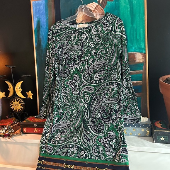 Michael Kors Green and Black Paisley Long Sleeve Dress Size Small - Picture 9 of 16